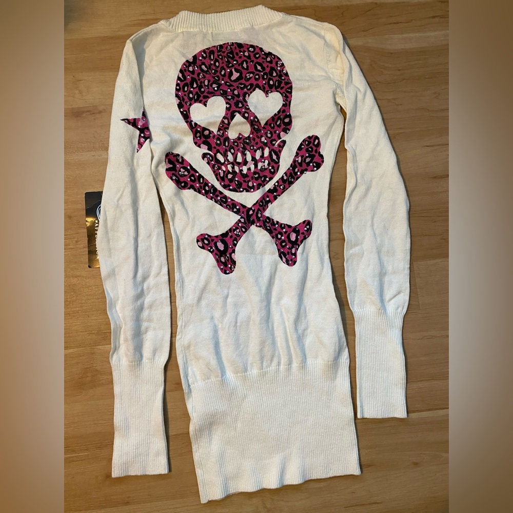 Vintage Y2K AFFLICTION CHEETAH SKULL LACE UP LONG SLEEVE TOP XS NWT RARE HTF